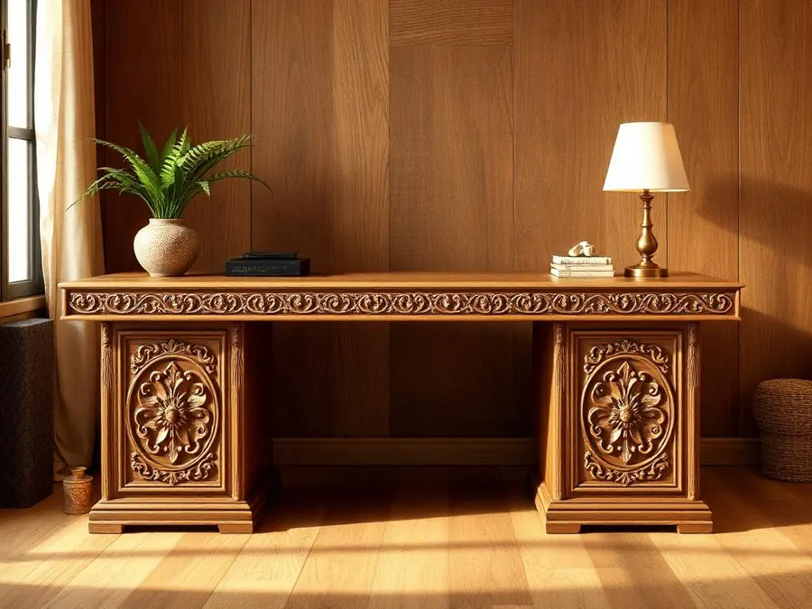 Bali inspired wooden executive desk blueprint
