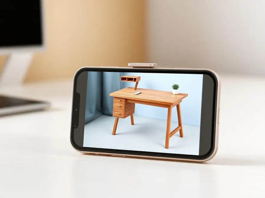 Portable executive office desk wood design ebook on a smartphone